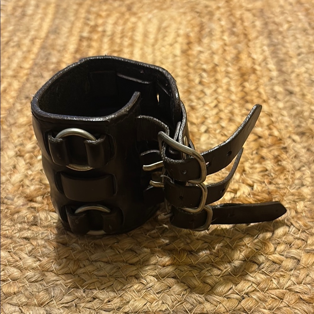 Black Leather Men's Cuff Bracelet